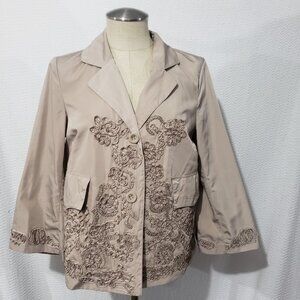 NWT Vtg Nikki Valenti Beige Silky Embroidered Jacket Blazer S $168